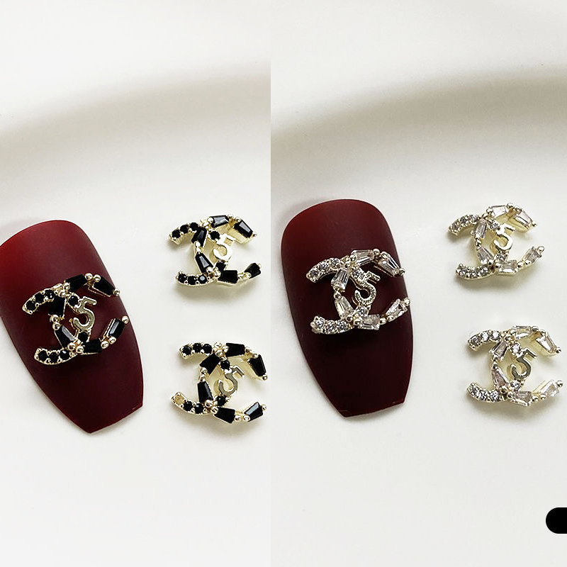 10PCS Black+Crystal Chanel Nail Charms